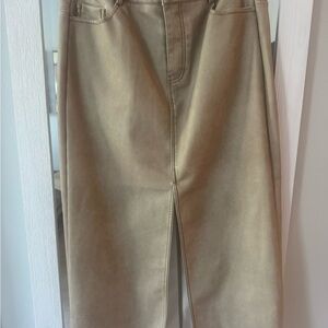 RD Style Faux Leather Midi Skirt in Taupe